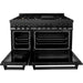 ZLINE 48 in. Black Stainless Steel Dual Fuel Range with Brass Burners, Range Hood, Microwave and Dishwasher Appliance Package