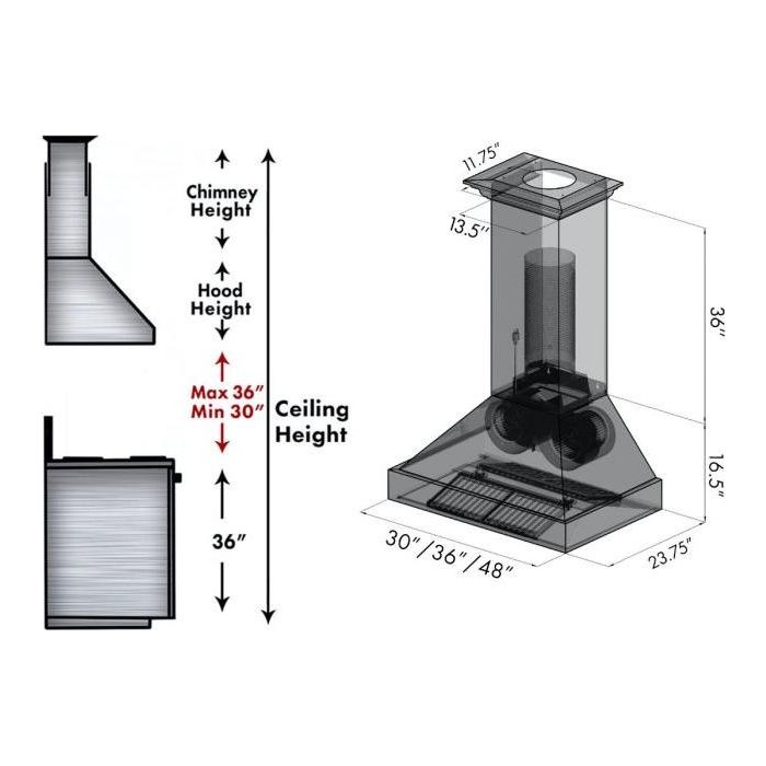 ZLINE 48 in. Black Stainless Steel Wall Mount Range Hood BS655N-48