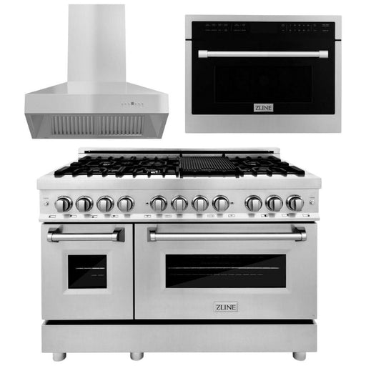 ZLINE 48 In. Dual Fuel Range, 700CFM Range Hood and Microwave Oven Appliance Package 3KP-RARHC48-MO