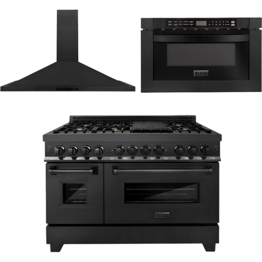 ZLINE Kitchen Appliance Packages ZLINE 48 in. Dual Fuel Range, Range Hood and Microwave Appliance Package In Black Stainless Steel 3KP-RABRH48-MW