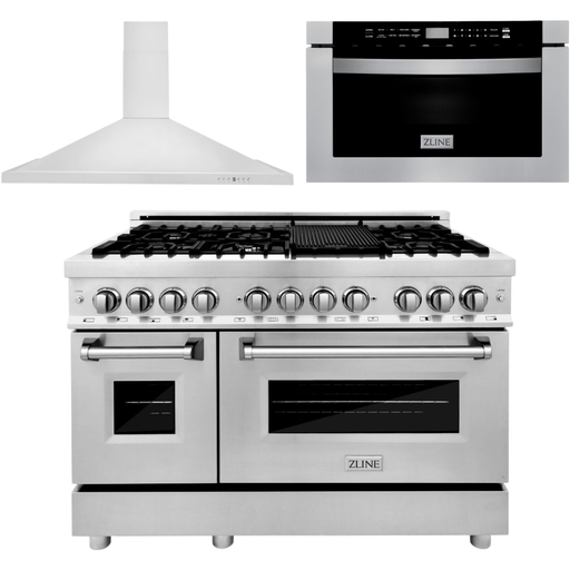 ZLINE Kitchen Appliance Packages ZLINE 48 in. Dual Fuel Range, Range Hood and Microwave Drawer Appliance Package 3KP-RARH48-MW