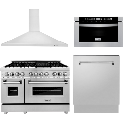 ZLINE Kitchen Appliance Packages ZLINE 48 In. Dual Fuel Range, Range Hood, Microwave Drawer and 3 Rack Dishwasher Appliance Package 4KP-RARH48-MWDWV