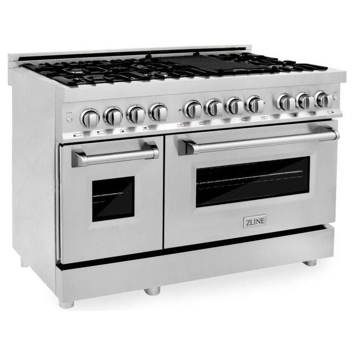 ZLINE 48 In. Dual Fuel Range, Range Hood, Microwave Drawer and 3 Rack Dishwasher Package AB-RA48-5