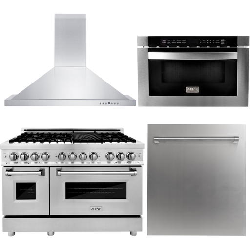 ZLINE Kitchen Appliance Packages ZLINE 48 in. Dual Fuel Range, Range Hood, Microwave Drawer and Dishwasher Appliance Package