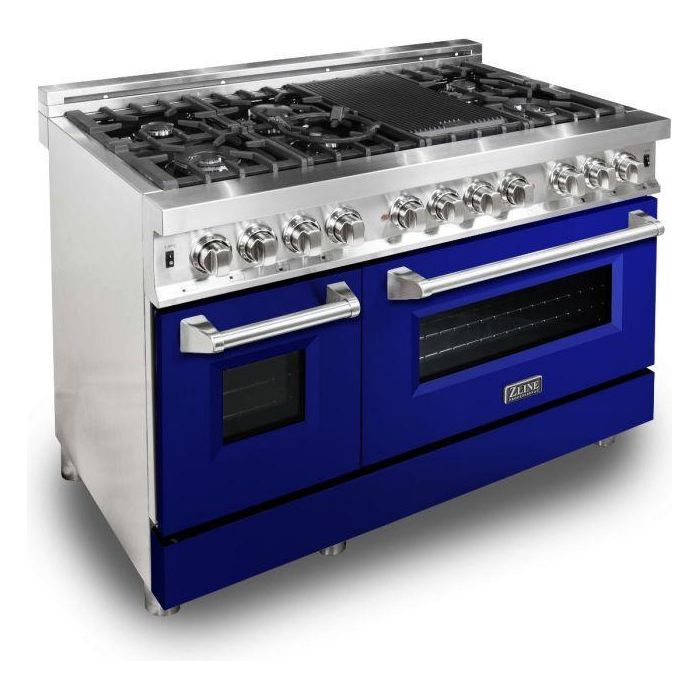 ZLINE Kitchen Appliance Packages ZLINE 48 in. Dual Fuel Range with Blue Gloss Door & 48 in. Range Hood Appliance Package 2KP-RABGRH48