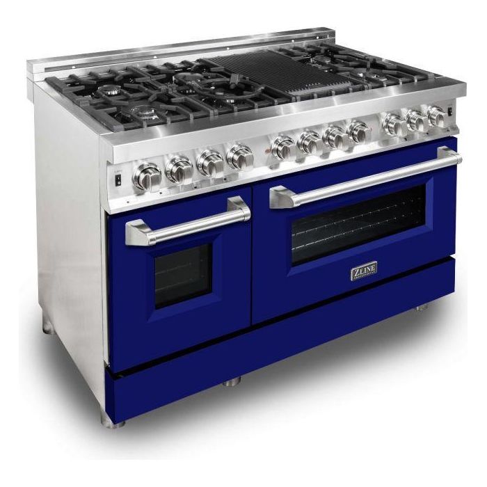 ZLINE Kitchen Appliance Packages ZLINE 48 in. Dual Fuel Range with Blue Matte Door & 48 in. Range Hood Appliance Package 2KP-RABMRH48