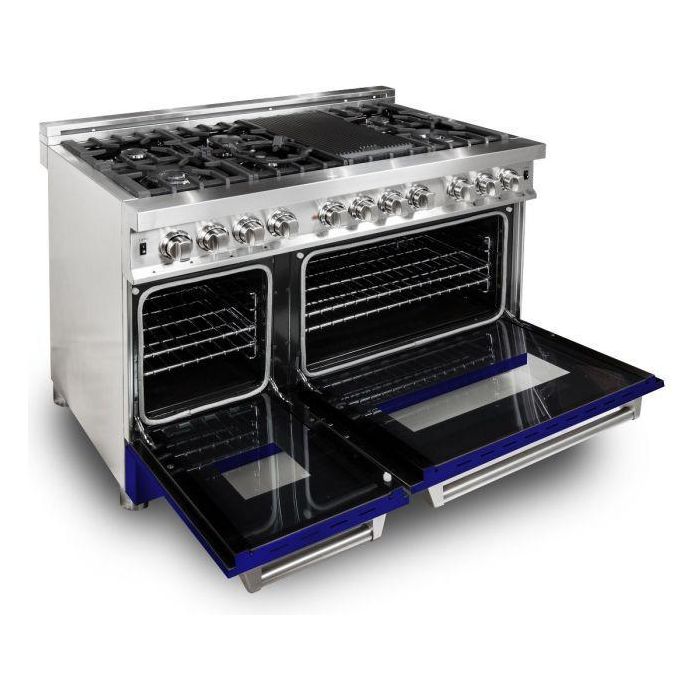 ZLINE Kitchen Appliance Packages ZLINE 48 in. Dual Fuel Range with Blue Matte Door & 48 in. Range Hood Appliance Package 2KP-RABMRH48