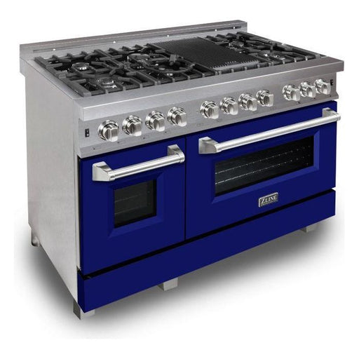 ZLINE Kitchen Appliance Packages ZLINE 48 in. Dual Fuel Range with Blue Matte Door & 48 in. Range Hood Appliance Package 2KP-RASBMRH48