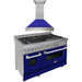 ZLINE 48 in. Dual Fuel Range with Blue Matte Door & 48 in. Range Hood Appliance Package 2KP-RASBMRH48