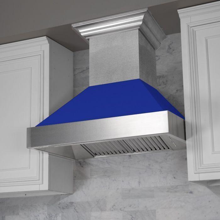 ZLINE 48 in. Dual Fuel Range with Blue Matte Door & 48 in. Range Hood Appliance Package 2KP-RASBMRH48