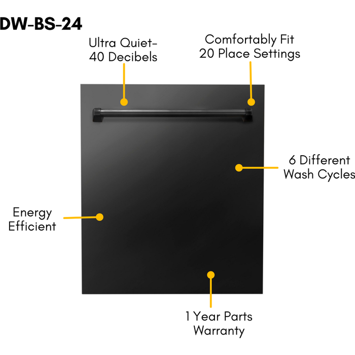 ZLINE 48 in. Dual Fuel Range with Brass Burners, Range Hood and Dishwasher Appliance Package In Black Stainless Steel 3KP-RABRH48-DW