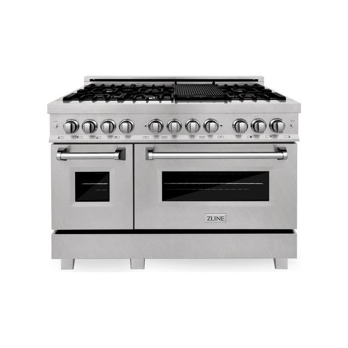 ZLINE 48 in. Dual Fuel Range with DuraSnow Door and 48 in. Range Hood Appliance Package 2KP-RASNRH48