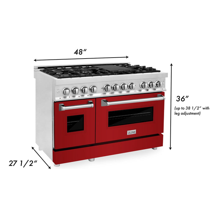 ZLINE Kitchen Appliance Packages ZLINE 48 in. Dual Fuel Range with Red Gloss Door and 48 in. Range Hood Appliance Package 2KP-RARGRH48