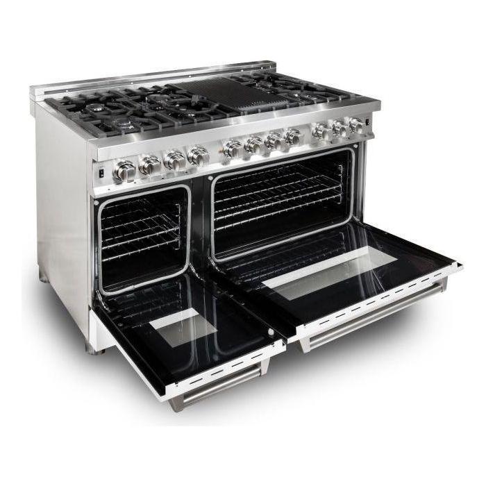 ZLINE Kitchen Appliance Packages ZLINE 48 in. Dual Fuel Range with White Matte Door and 48 in. Range Hood Appliance Package 2KP-RAWMRH48