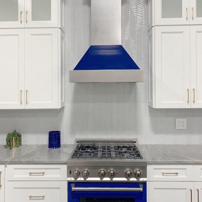 ZLINE 48 in. Ducted DuraSnow Stainless Steel Range Hood with Blue Gloss Shell 8654BG-48