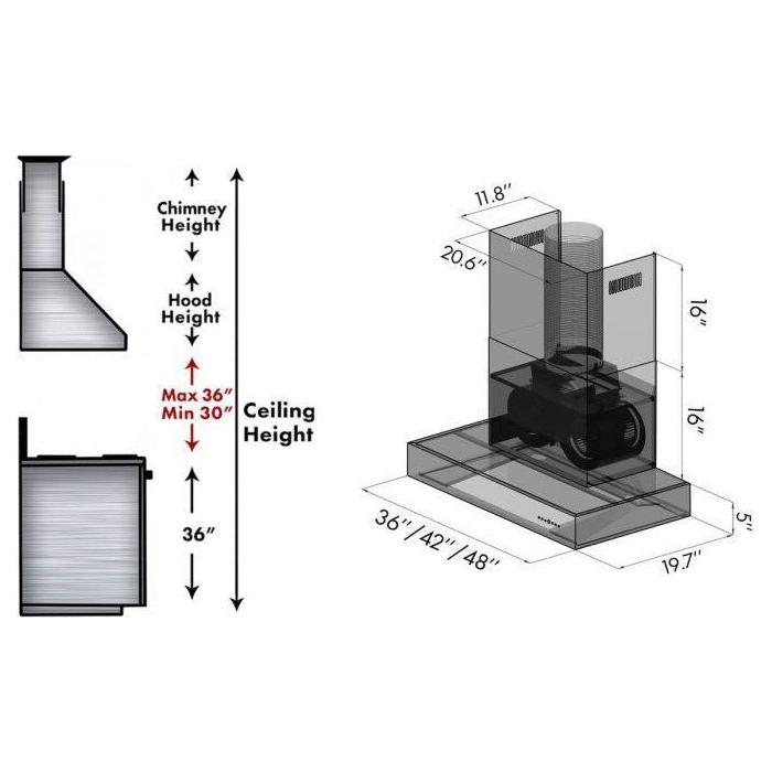 ZLINE 48 In. Ducted Professional Wall Mount Range Hood In Stainless Steel KECOM-48