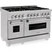 ZLINE 48 in. DuraSnow Stainless Dual Fuel Range, Ducted Vent Range Hood and Dishwasher Kitchen Appliance Package 3KP-RASRH48-DW