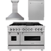 ZLINE 48 in. DuraSnow Stainless Dual Fuel Range, Ducted Vent Range Hood and Tall Tub Dishwasher Kitchen Appliance Package 3KP-RASRH48-DWV