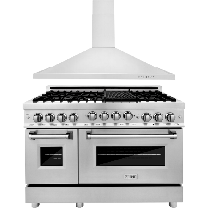 ZLINE 48 in. Gas Range and 48 in. Range Hood Appliance Package 2KP-RGRH48