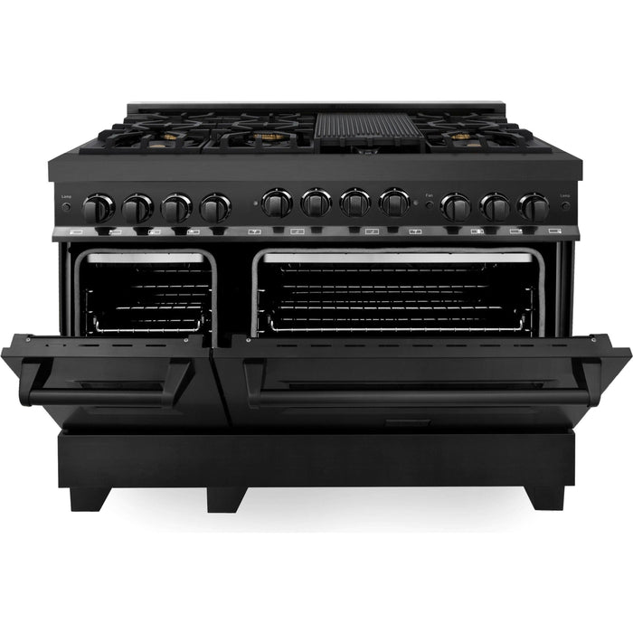 ZLINE 48 in. Gas Range, Range Hood and Dishwasher In Black Appliance Package 3KP-RGBRH48-DW