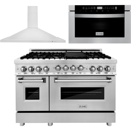 ZLINE Kitchen Appliance Packages ZLINE 48 in. Gas Range, Range Hood and Microwave Drawer Appliance Package 3KP-RGRH48-MW