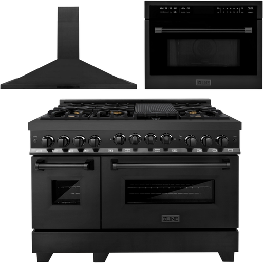 ZLINE Kitchen Appliance Packages ZLINE 48 in. Gas Range, Range Hood and Microwave Oven in Black Appliance Package 3KP-RGBRH48-MO