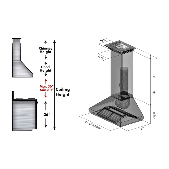 ZLINE 48 in. Professional Convertible Vent Wall Mount Range Hood In Stainless Steel with Crown Molding 587CRN-48