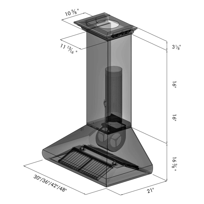 ZLINE 48 in. Professional Convertible Vent Wall Mount Range Hood In Stainless Steel with Crown Molding 587CRN-48