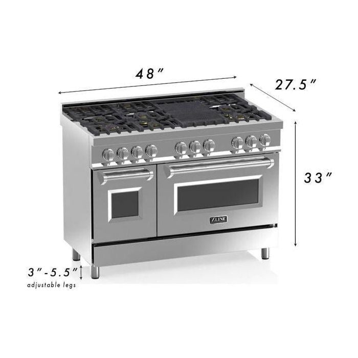 ZLINE Ranges ZLINE 48 in. Professional Dual Fuel Range with Gas Burner and 6.0 cu.ft. Electric Oven In DuraSnow Finish RA-SN-48