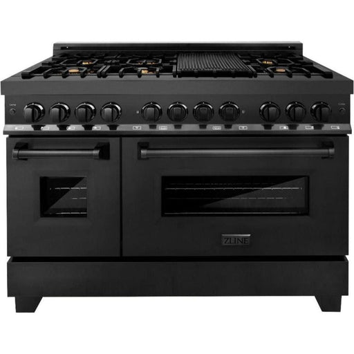 ZLINE 48 in. Professional Dual Fuel Range with Gas Burner and Electric Oven In Black Stainless with Brass Burners RAB-BR-48