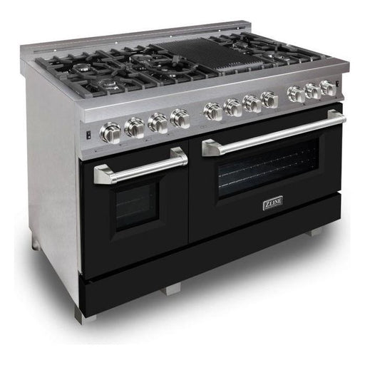 ZLINE Ranges ZLINE 48 in. Professional Dual Fuel Range with Gas Burner and Electric Oven In DuraSnow Stainless Steel with Black Matte Door RAS-BLM-48