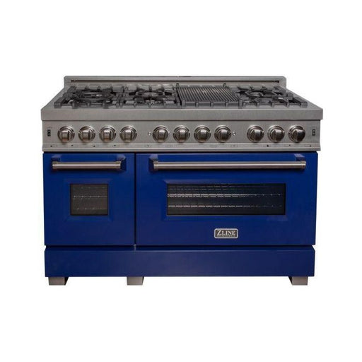 ZLINE Ranges ZLINE 48 in. Professional Dual Fuel Range with Gas Burner and Electric Oven In DuraSnow Stainless Steel with Blue Gloss Door RAS-BG-48