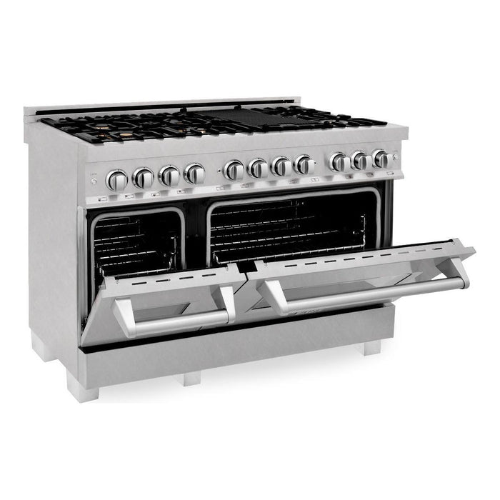 ZLINE 48 in. Professional Dual Fuel Range with Gas Burner and Electric Oven In DuraSnow Stainless Steel with Brass Burners RAS-SN-BR-48