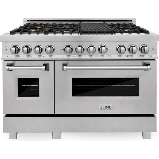 ZLINE 48 in. Professional Dual Fuel Range with Gas Burner and Electric Oven In DuraSnow Stainless Steel with Brass Burners RAS-SN-BR-48