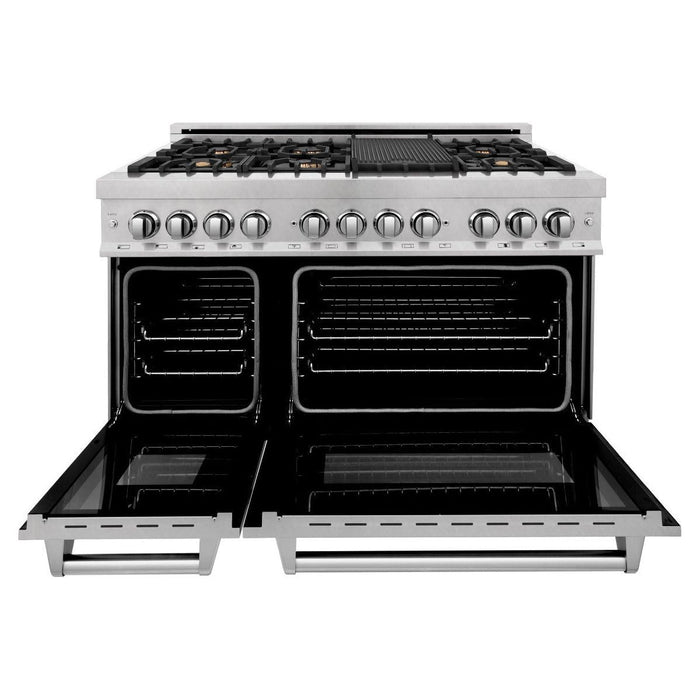 ZLINE 48 in. Professional Dual Fuel Range with Gas Burner and Electric Oven In DuraSnow Stainless Steel with Brass Burners RAS-SN-BR-48