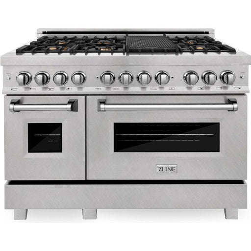ZLINE Ranges ZLINE 48 in. Professional Dual Fuel Range with Gas Burner and Electric Oven In DuraSnow Stainless Steel with Brass Burners RAS-SN-BR-48