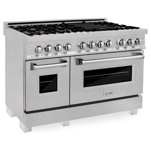 ZLINE Ranges ZLINE 48 in. Professional Dual Fuel Range with Gas Burner and Electric Oven In DuraSnow Stainless Steel with Brass Burners RAS-SN-BR-48
