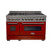 ZLINE Ranges ZLINE 48 in. Professional Dual Fuel Range with Gas Burner and Electric Oven In DuraSnow Stainless Steel with Red Gloss Door RAS-RG-48