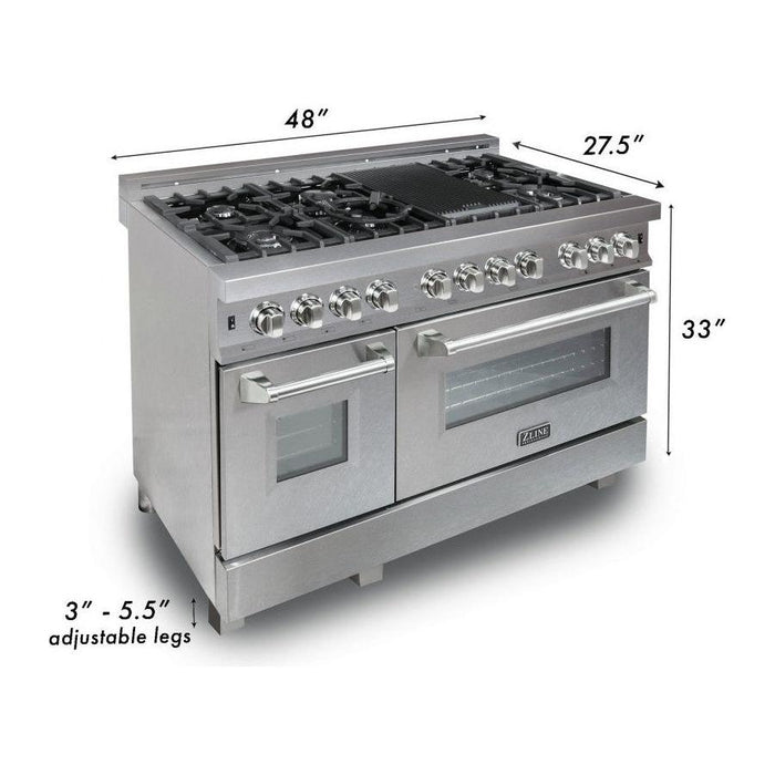 ZLINE 48 in. Professional Dual Fuel Range with Gas Burner and Electric Oven In DuraSnow Stainless Steel with White Matte Door RAS-WM-48