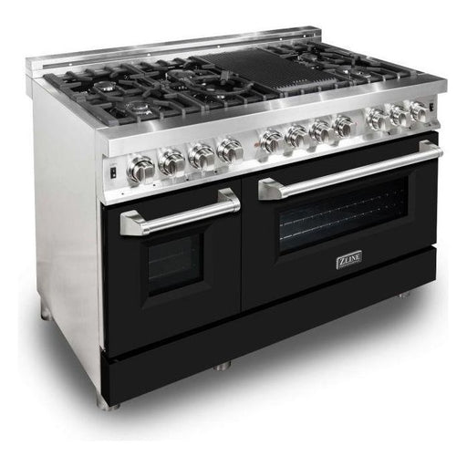 ZLINE Ranges ZLINE 48 in. Professional Dual Fuel Range with Gas Burner and Electric Oven In Stainless Steel with Black Matte RA-BLM-48