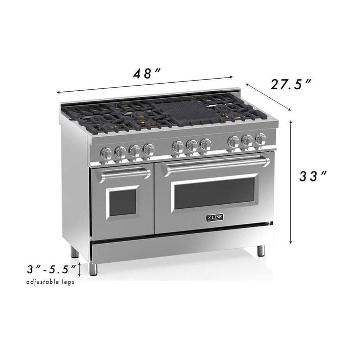 ZLINE Ranges ZLINE 48 in. Professional Dual Fuel Range with Gas Burner and Electric Oven In Stainless Steel with Blue Gloss Door RA-BG-48