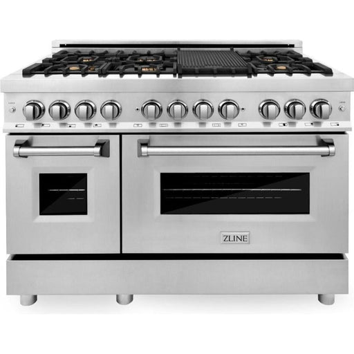 ZLINE 48 in. Professional Dual Fuel Range with Gas Burner and Electric Oven In Stainless Steel with Brass Burners RA-BR-48