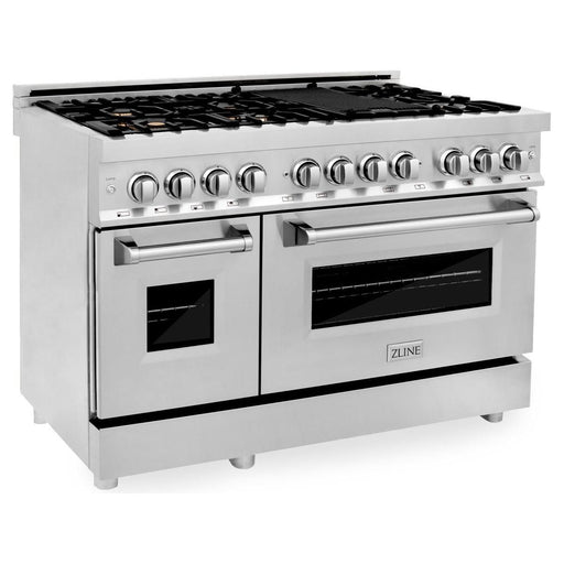 ZLINE 48 in. Professional Dual Fuel Range with Gas Burner and Electric Oven In Stainless Steel with Brass Burners RA-BR-48