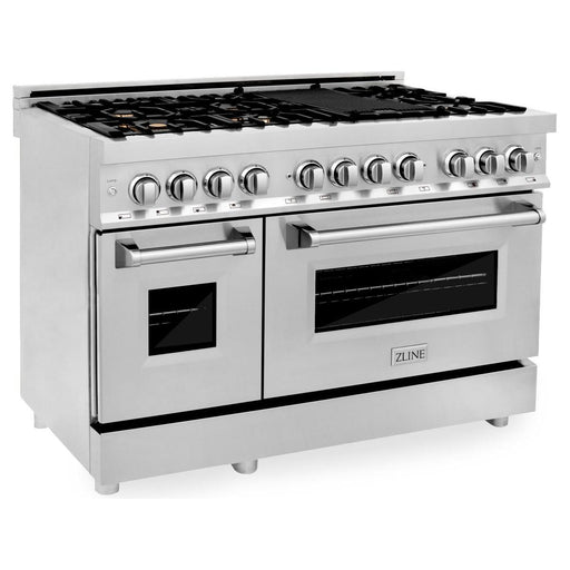 ZLINE Ranges ZLINE 48 in. Professional Dual Fuel Range with Gas Burner and Electric Oven In Stainless Steel with Brass Burners RA-BR-48