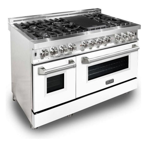 ZLINE Ranges ZLINE 48 in. Professional Dual Fuel Range with Gas Burner and Electric Oven In Stainless Steel with White Matte Door RA-WM-48
