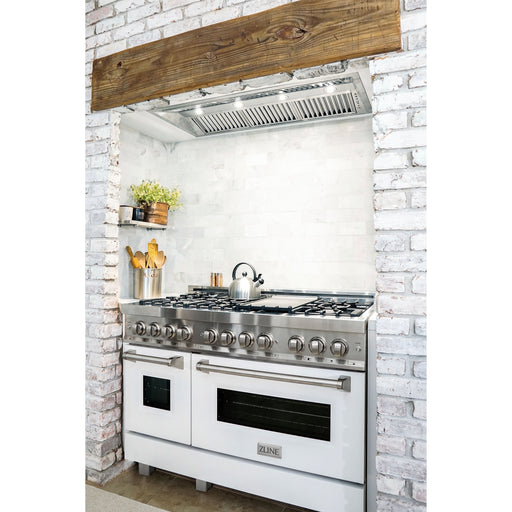ZLINE Ranges ZLINE 48 in. Professional Dual Fuel Range with Gas Burner and Electric Oven In Stainless Steel with White Matte Door RA-WM-48