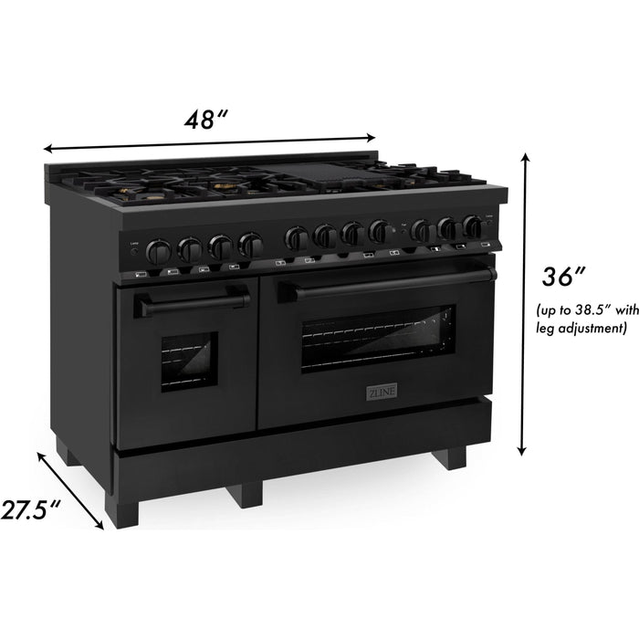 ZLINE 48 in. Professional Gas Burner/Gas Oven in Black Stainless with Brass Burners RGB-48