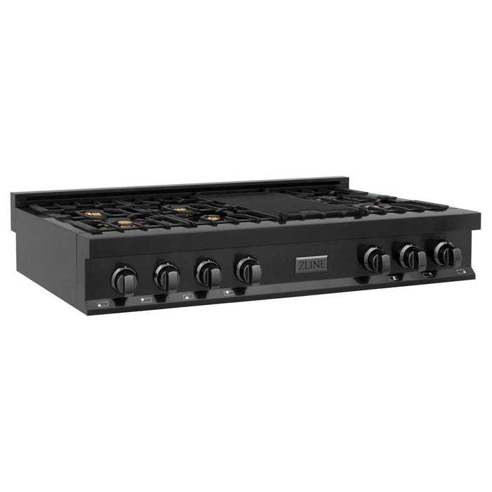 ZLINE 48 In. Rangetop In Black Stainless Steel With 7 Gas Brass Burners, RTB-BR-48