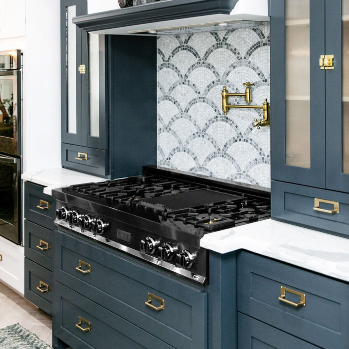 ZLINE 48 In. Rangetop In Black Stainless Steel With 7 Gas Brass Burners, RTB-BR-48