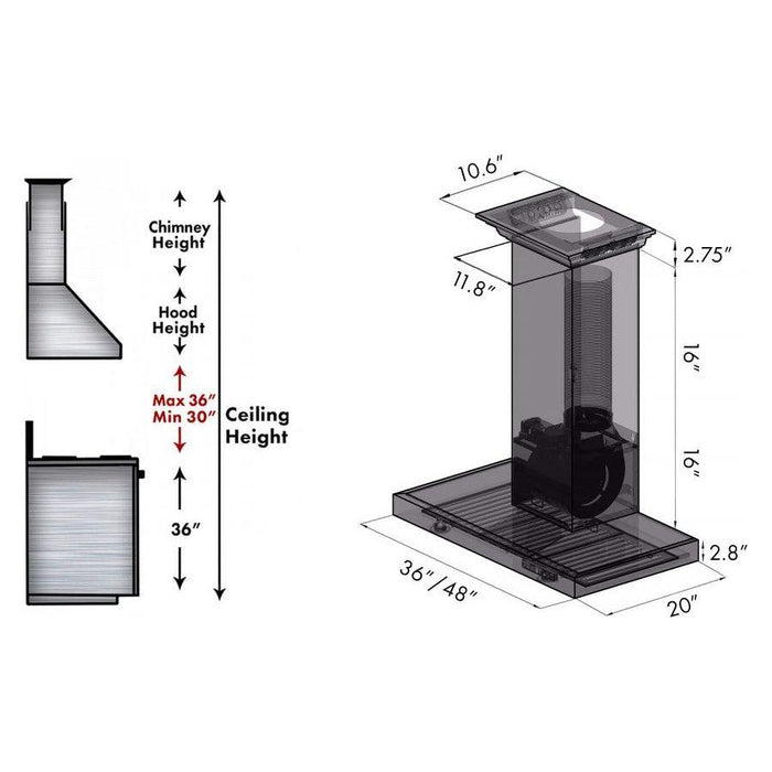 ZLINE 48 in. Stainless Steel Wall Range Hood with Built-in CrownSound Bluetooth Speakers KECRN-BT-48